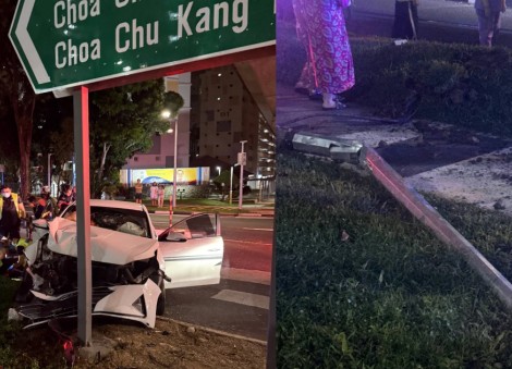 Man, 40, arrested for suspected drink driving after crashing car into street sign in Teck Whye