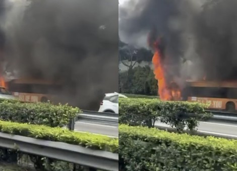 Black smoke, burning flames: Bus catches fire along PIE