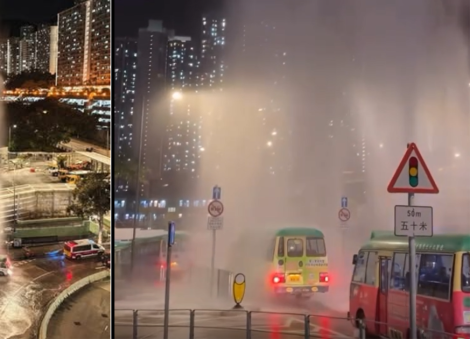 Making lemonade out of lemons: Hong Kong minibus drivers turn burst water pipe into free 'drive-through car wash'