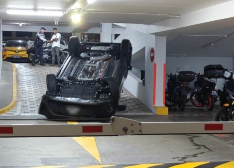 Car flips over in Woodlands car park, woman injured but declines trip to hospital