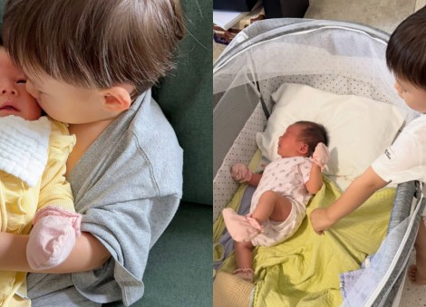 Rebecca Lim's 2-year-old son seen holding baby sister in newly released photos