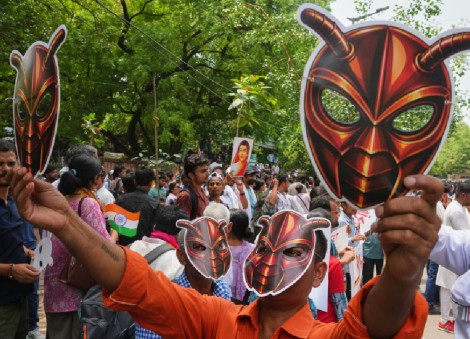 Mock political party for India's young 'cockroaches' holds first street protest