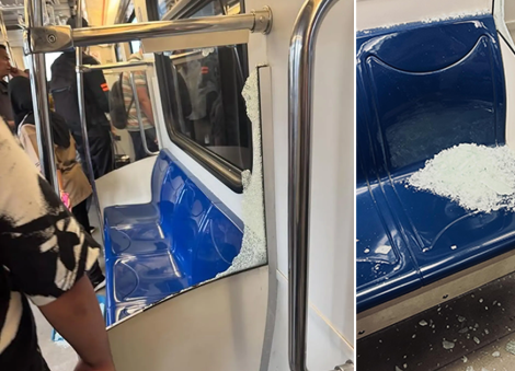 KL LRT glass panel shattered by passenger's bottle after abrupt stop; 5 injured