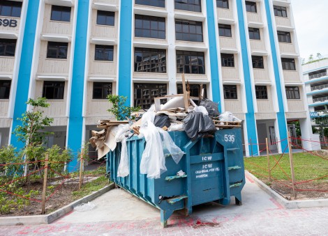 Tampines residents concerned after renovation waste piles up over 2 weeks in new HDB estate