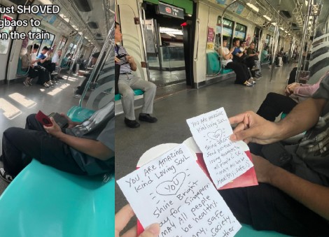 This made my day: MRT commuters surprised by red packets with wholesome notes from 'random uncle' 