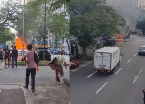 Passers-by put out car fire at Boon Lay Shopping Centre carpark