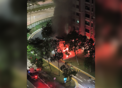 Car catches fire at driveway of HDB block in Hougang, 7 taken to hospital