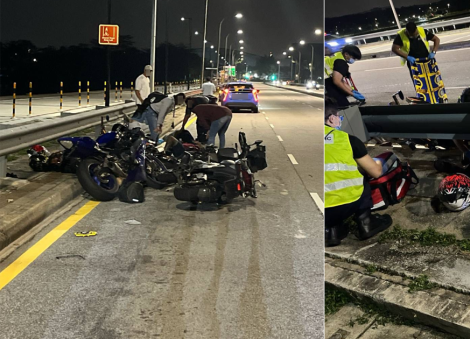 3 taken to hospital after taxi crashes into 4 motorcycles at Yishun Dam