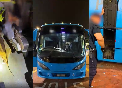 ICA officers hack, pry open Malaysia-registered bus's floorboard; uncover duty-unpaid cigarettes
