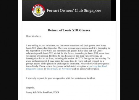 Missing glasses at Ferrari owners event: What exactly are Louis XIII glasses?