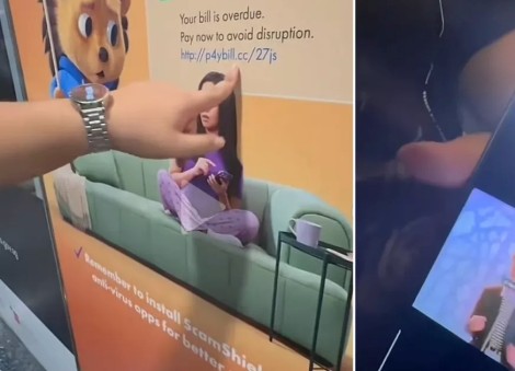 Commuter 'Rickrolled' by ScamShield advertisement at MRT station