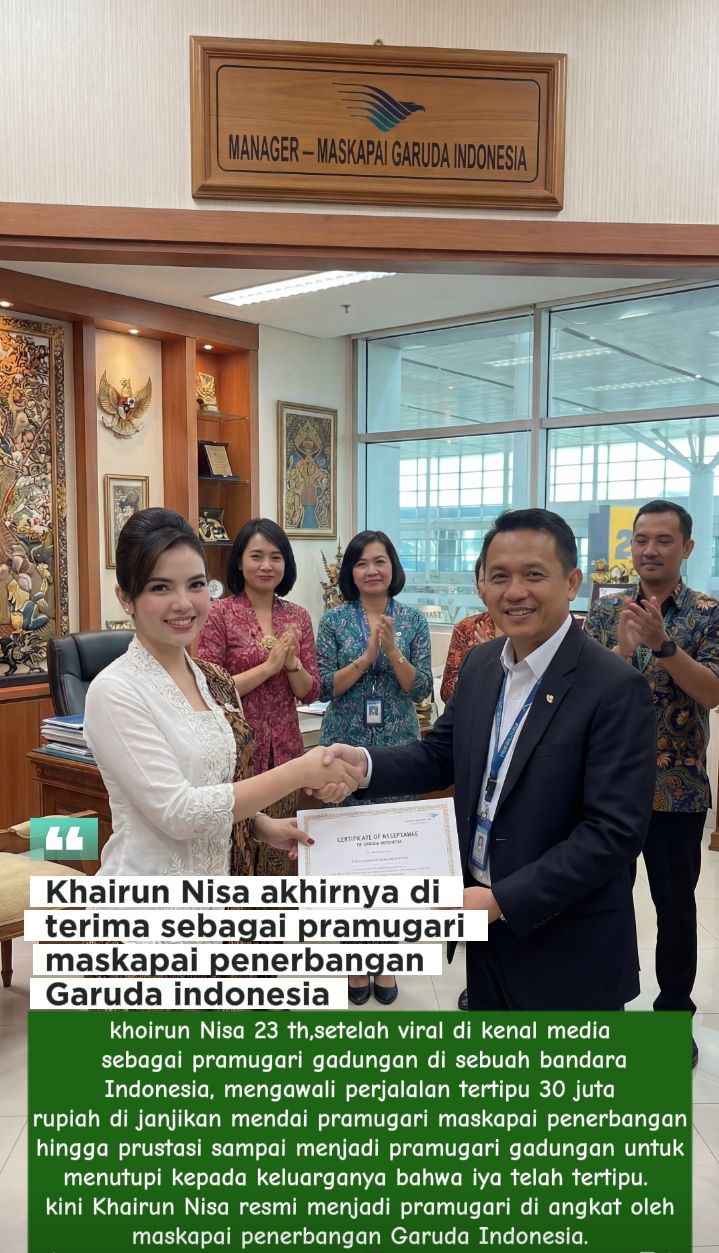 Screenshot of an AI-generated post claiming that the woman who masqueraded as a Batik Air flight attendant has been offered a job by Garuda Indonesia.