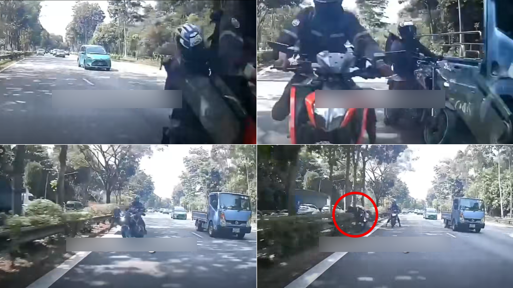 Breakdown of dashcam footage showing the accident between two Malaysia-registered motorcycles.