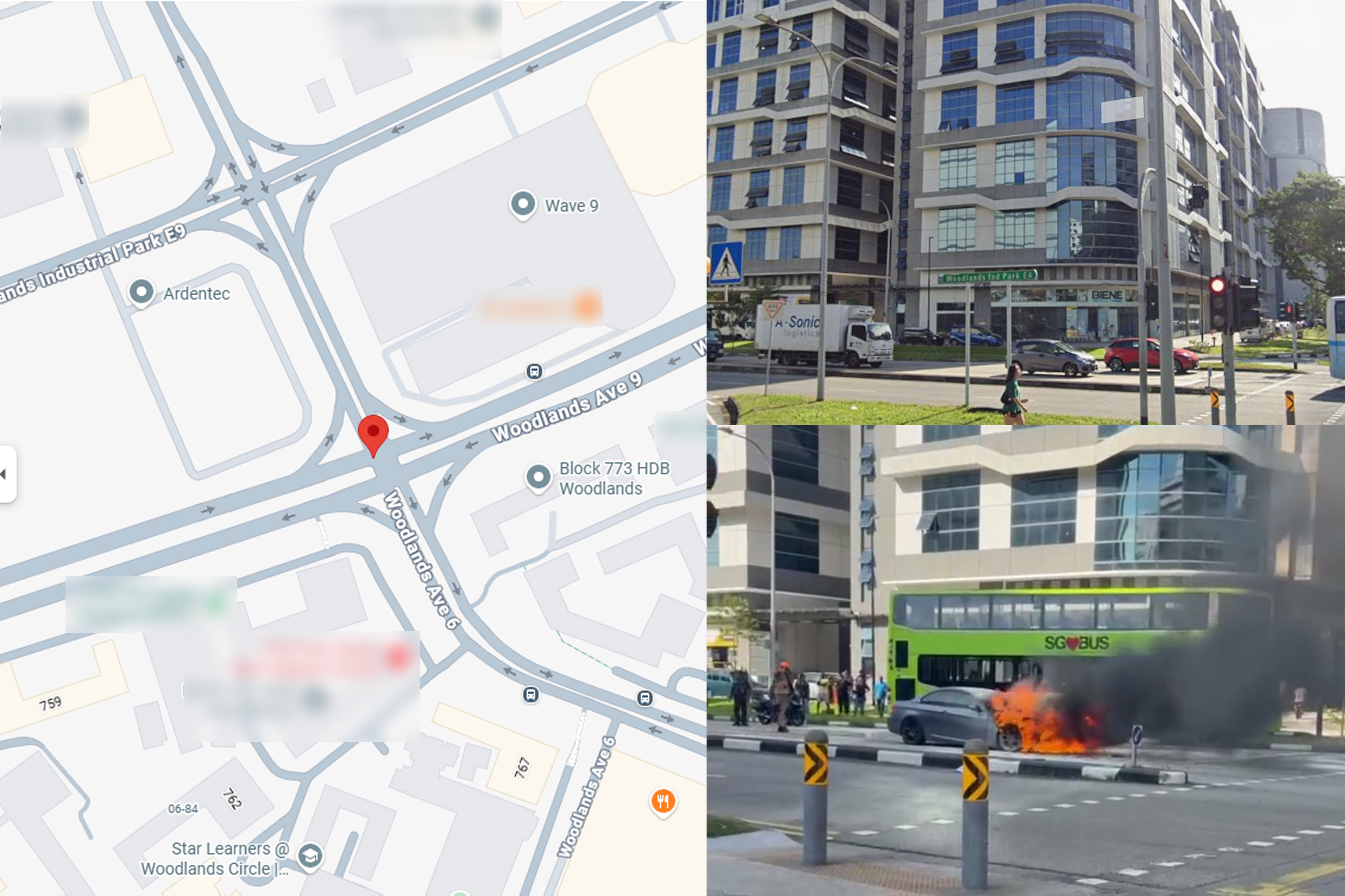 Map showing where the car fire happened.