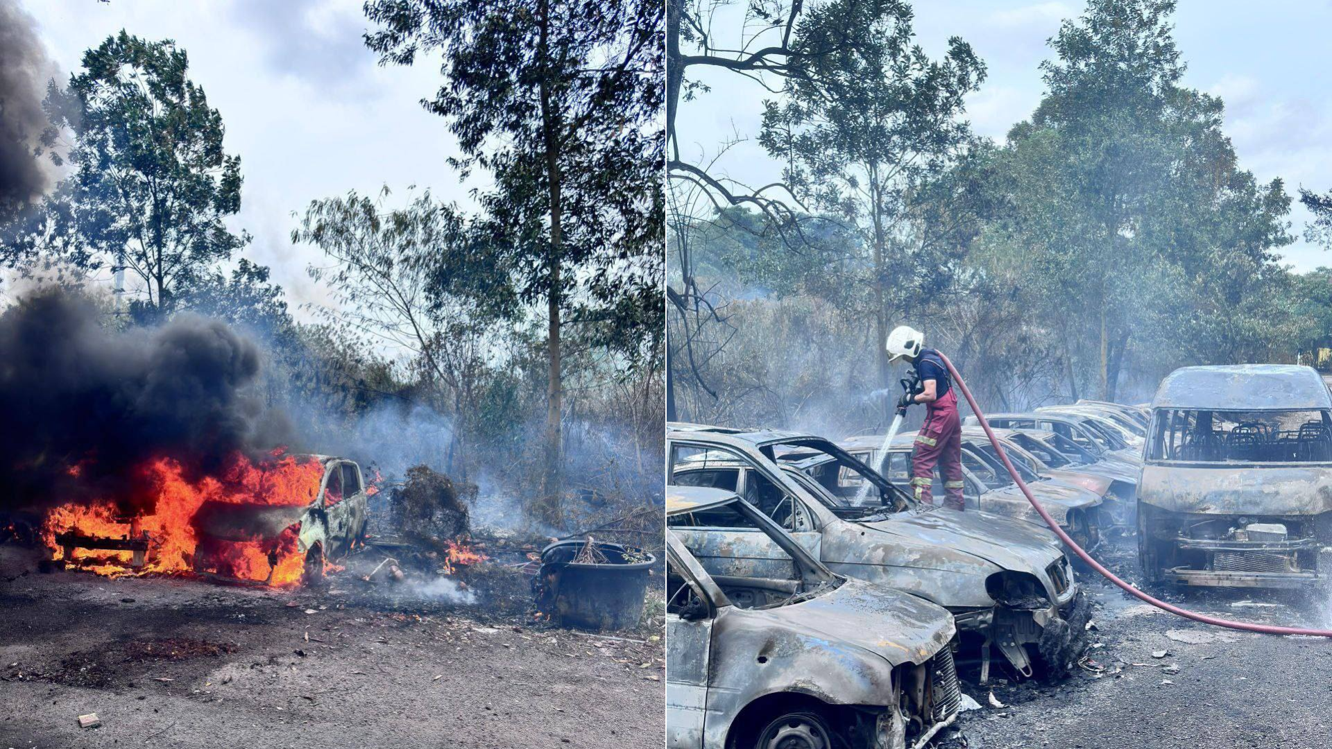 The fire affected an area of about 0.37ha, spreading to affect 18 vehicles parked nearby.
