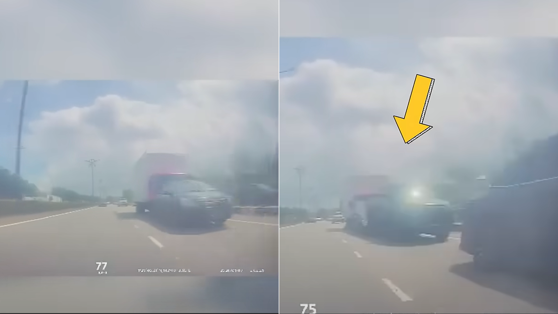 Dashcam footage obtained by Asia Television News show the moment when a truck smashes into the rear of a Singapore-registered car. The impact caused the car to go underneath a Toyota Hilux truck waiting in front of the car.
