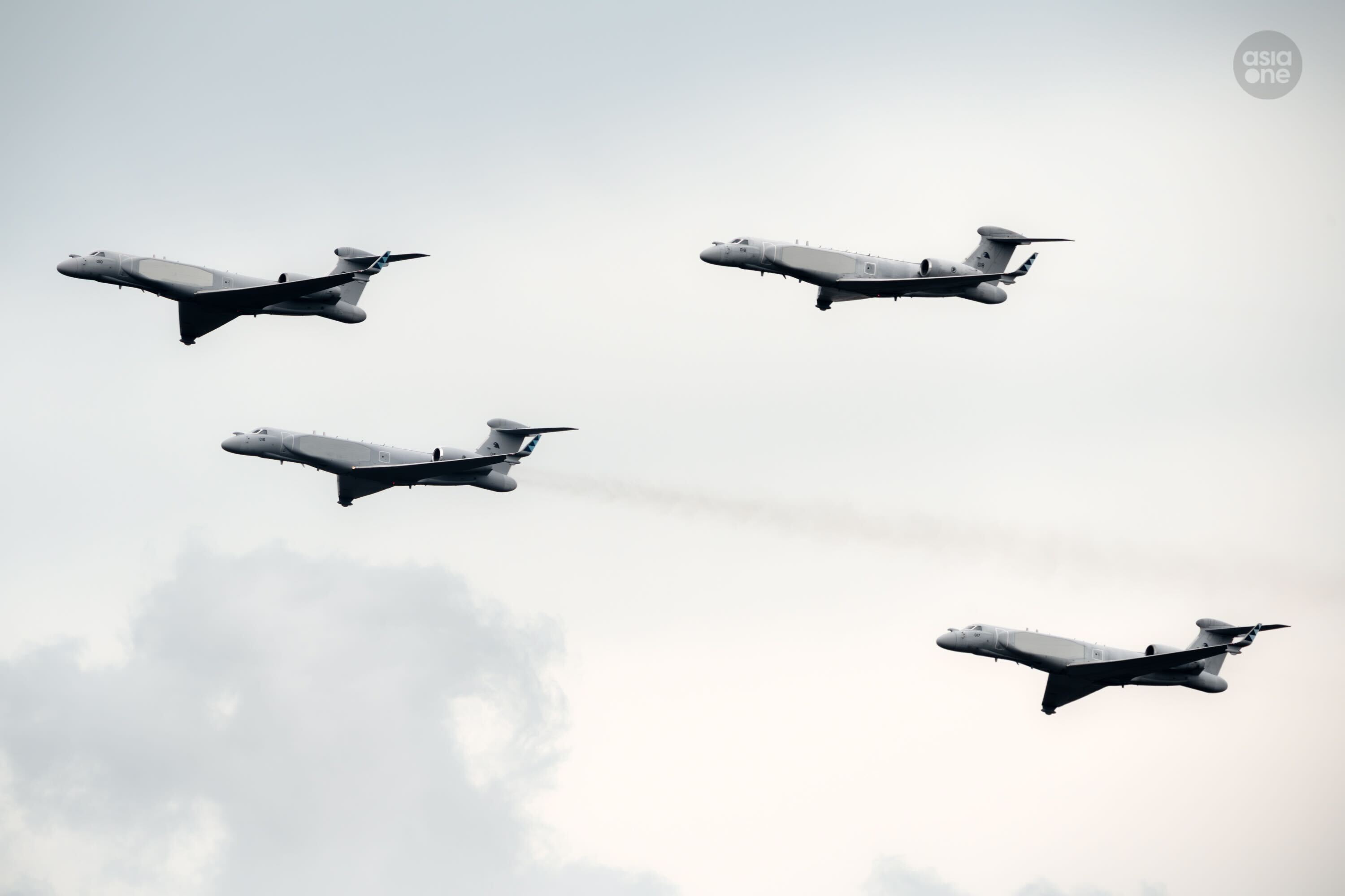 The RSAF's four G550 airborne early warning aircraft flying together in October 2025.