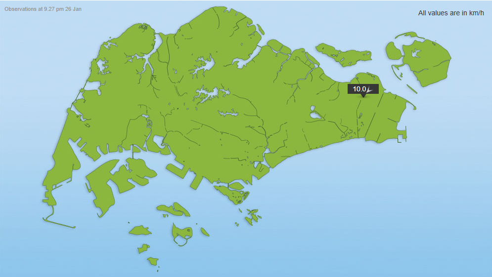 Prevailing wind conditions in Singapore at 9.27pm.