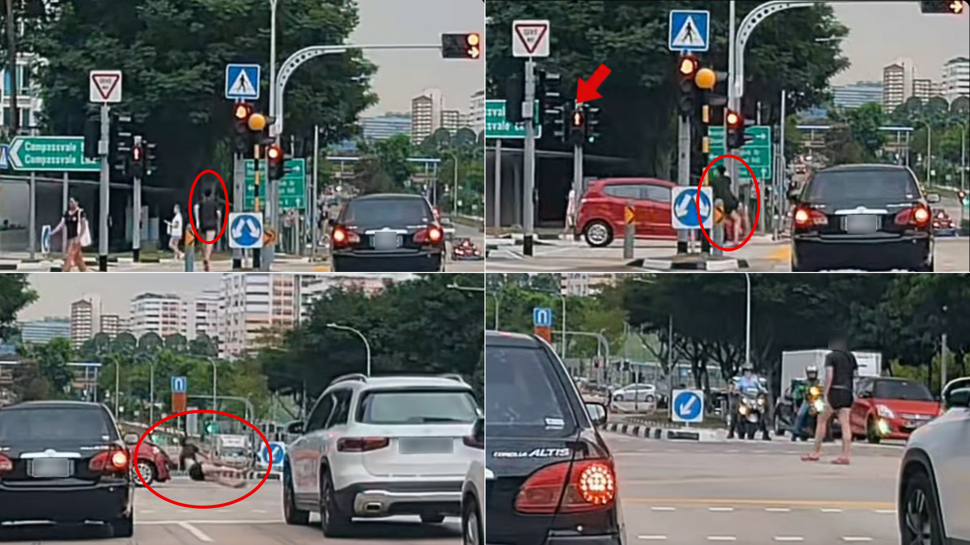 Scene breakdown of dashcam footage showing the accident in Sengkang on Jan 17.