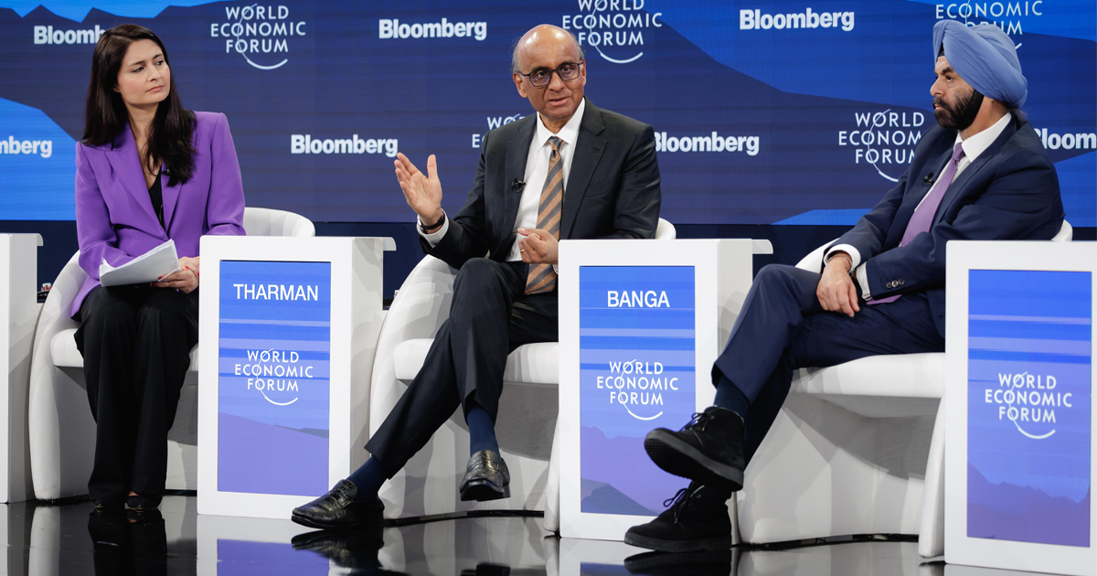 President Tharman Shanmugaratnam (middle), with the World Economic Forum's managing director Saadia Zahidi (left) and president of the World Bank Group Ajay Banga (right) on Jan 21.