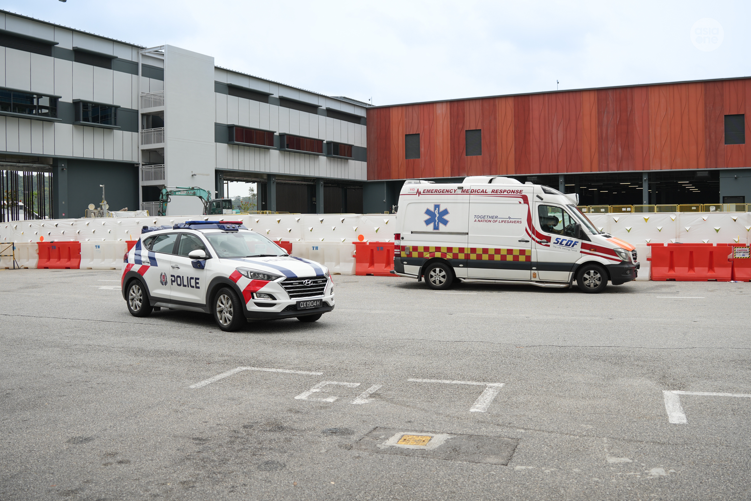 An SCDF ambulance standing by at HarbourFront Terminal.